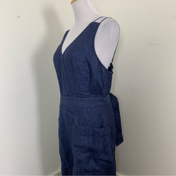 Whistles Tie Waist Linen Jumpsuit Womens US 10 UK 14 Wide Leg Crop Pockets Navy - Picture 13 of 16
